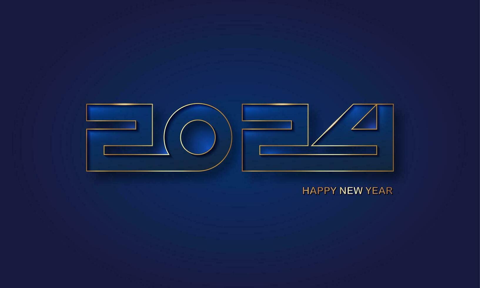 New year 2024 gold numbers. Decorative greeting card 2024 happy new year. Luxury Creative Christmas banner, vector illustration isolated on blue background