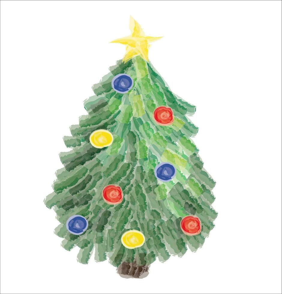 vector acuarela Navidad árbol con decoraciones idea para nuevo año s tarjeta, fiesta ilustración mano dibujado