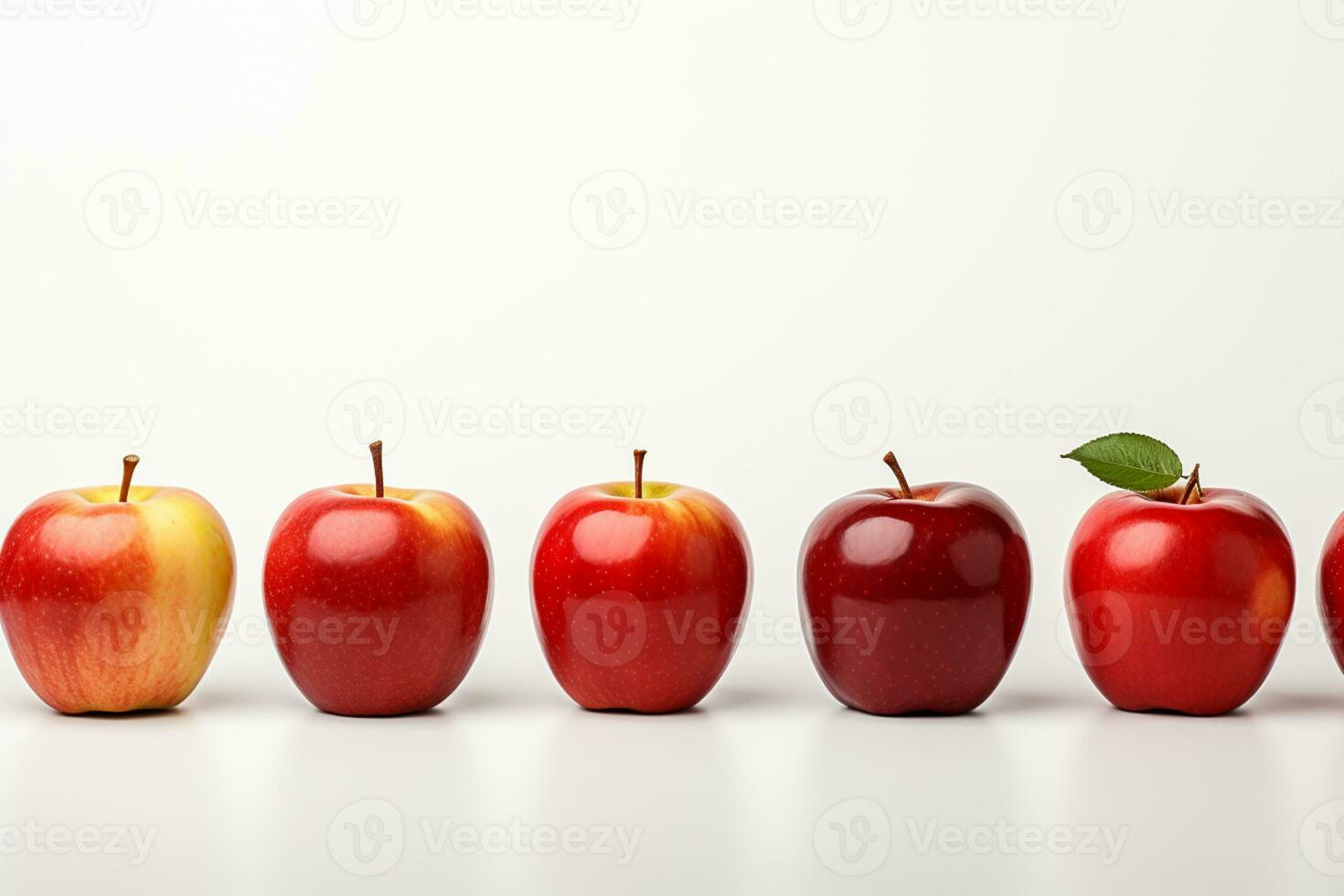 Red apples in row on white background with copy space for your text Ai Generated photo