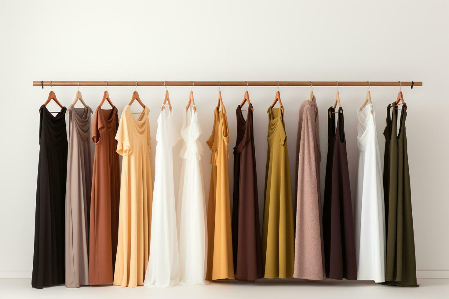 Women's clothes on a hanger in a room with white walls Ai Generated photo