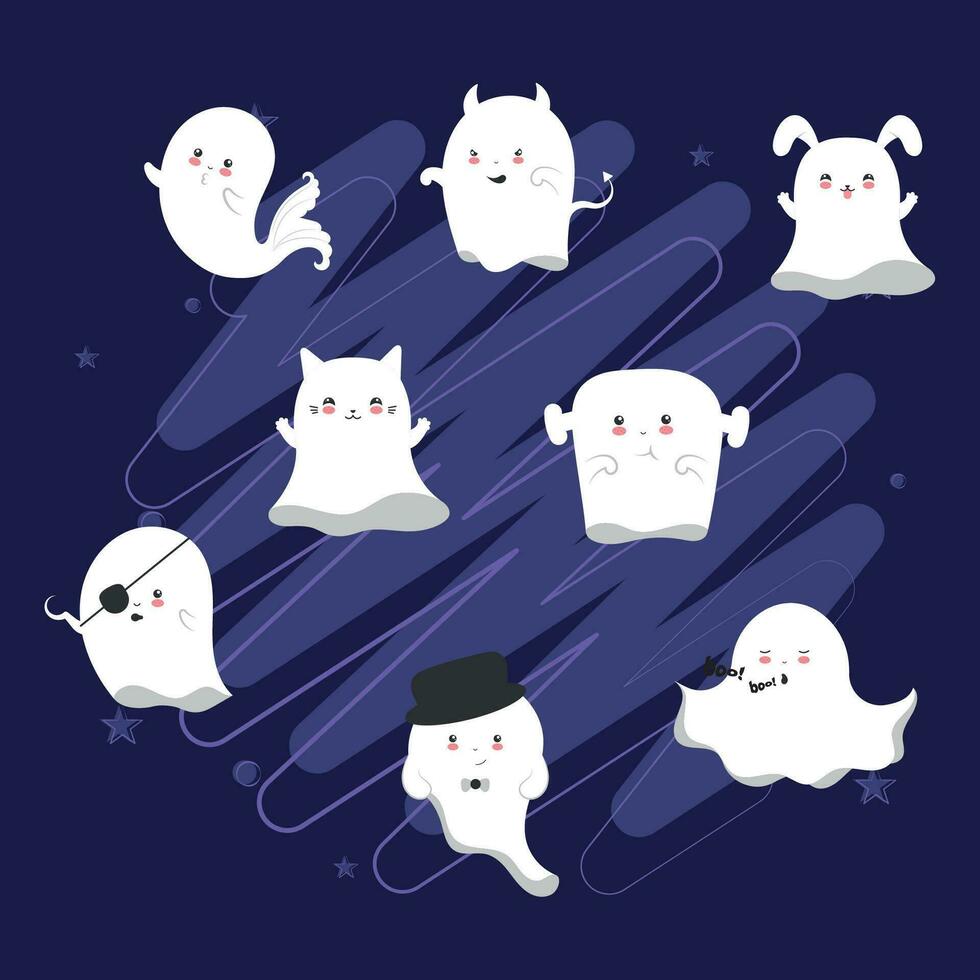 Set of cute halloween ghost characters Vector