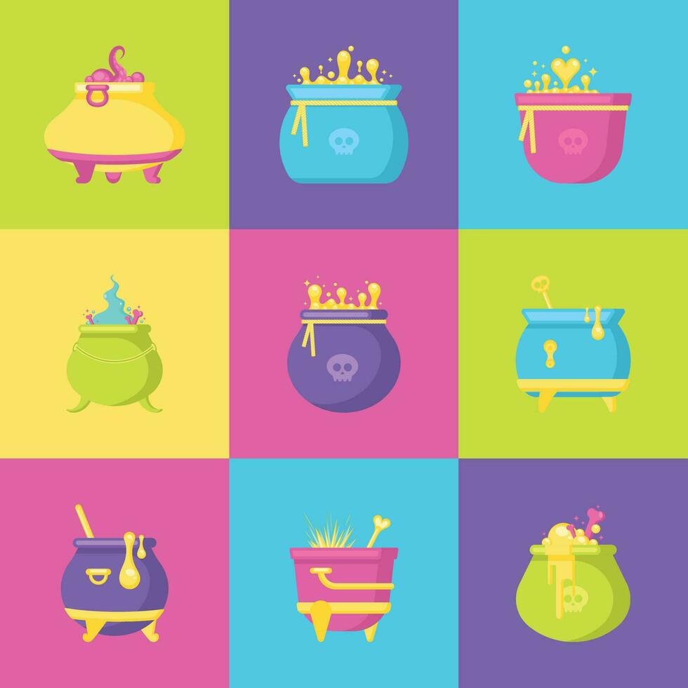 Set of halloween witch cauldron icons Vector