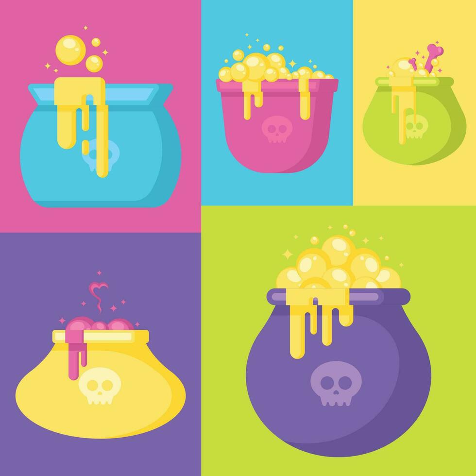 Set of halloween witch cauldron icons Vector