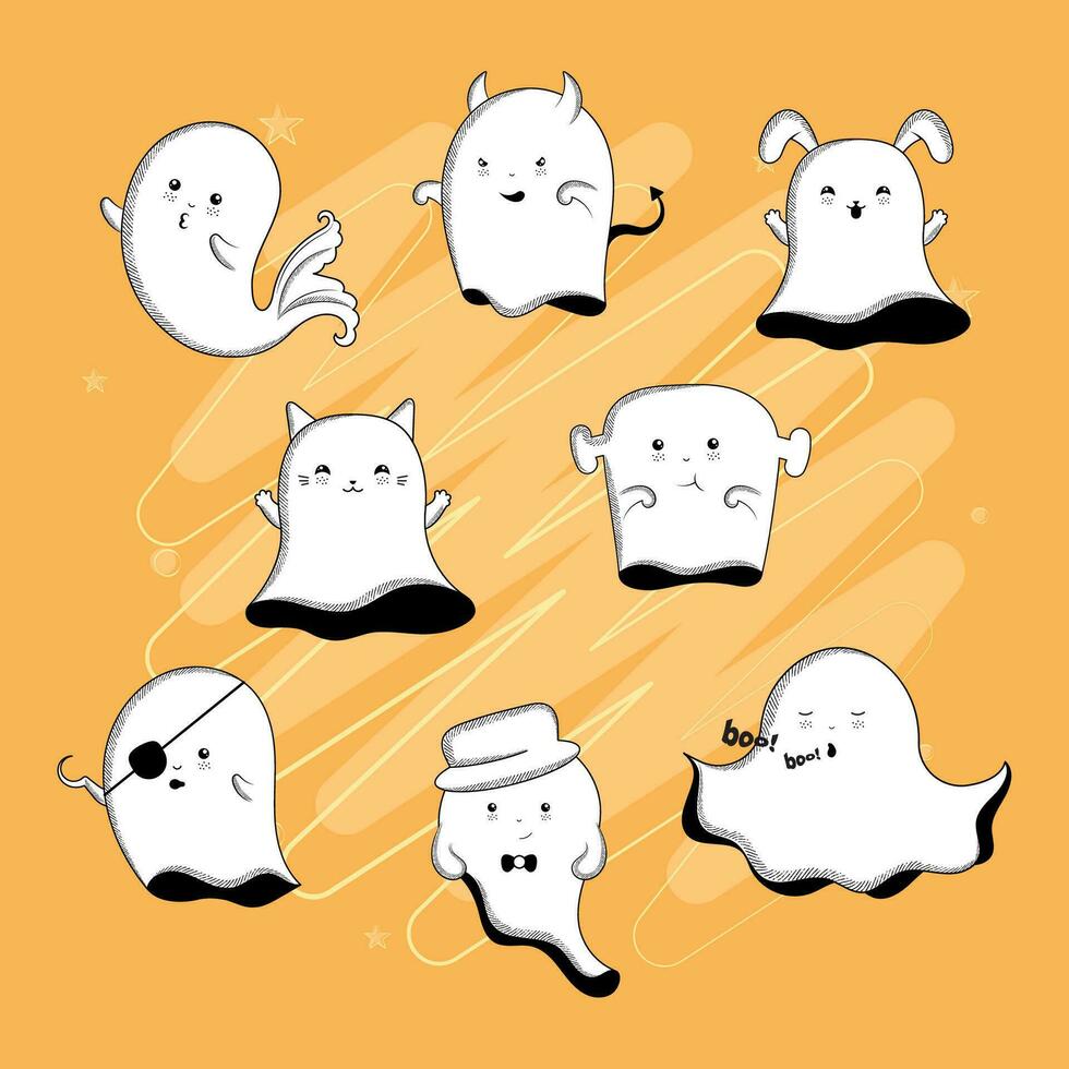 Set of cute halloween ghost characters Vector