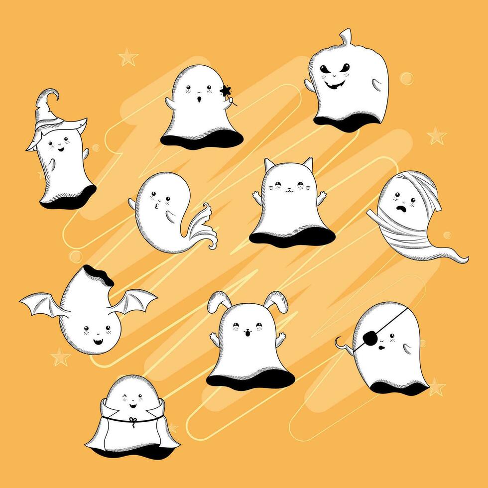 Set of cute halloween ghost characters Vector