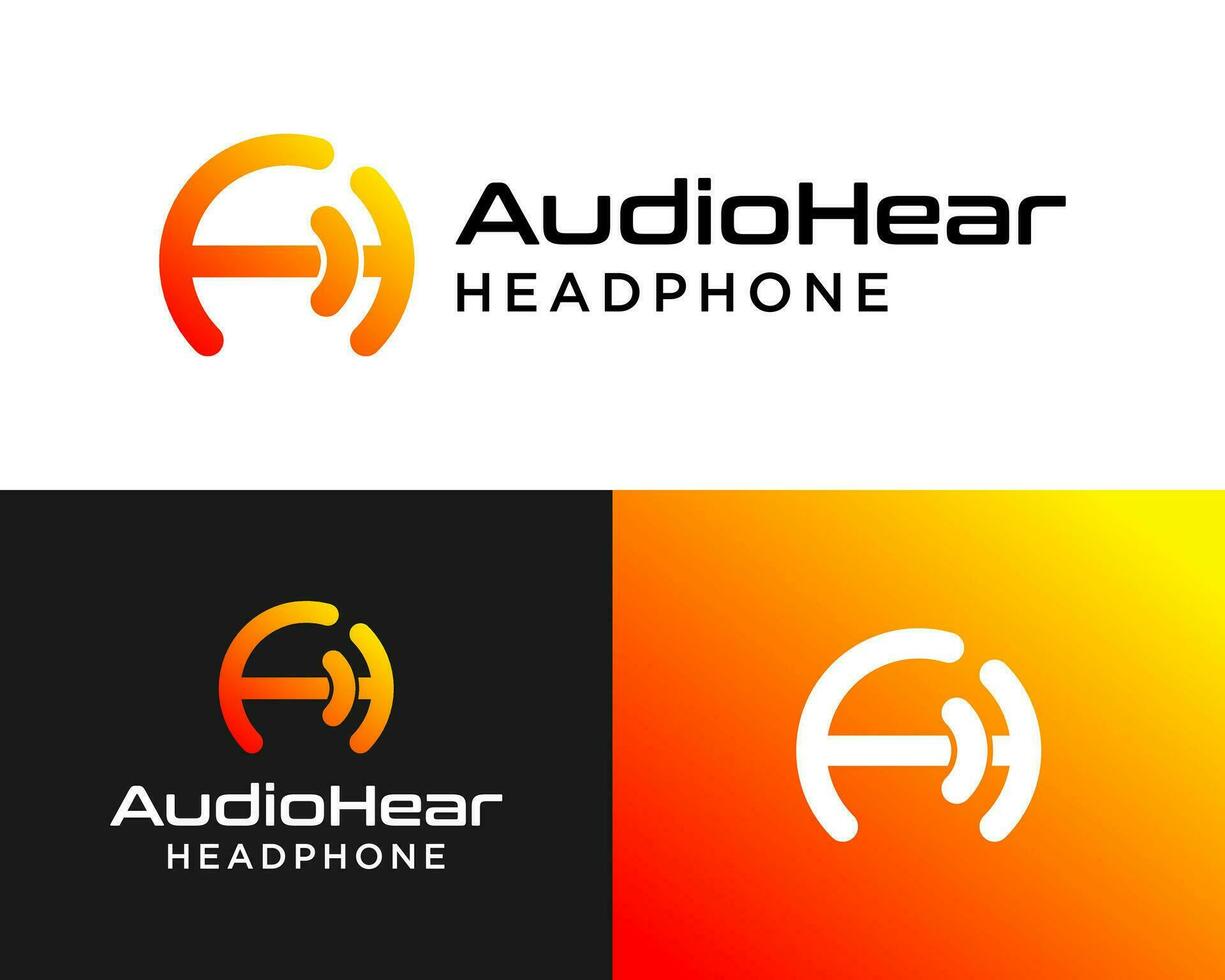 Letter AH monogram audio sound headphone logo design. vector