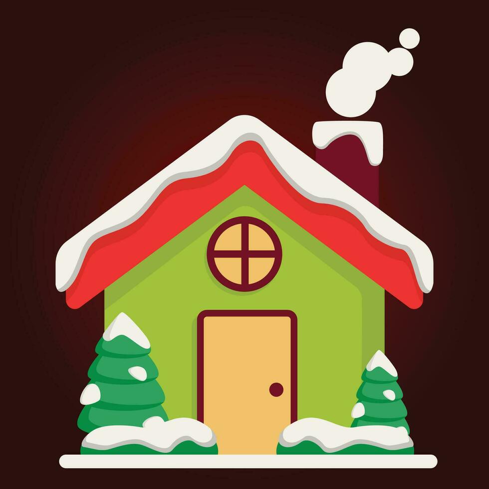 Christmas house with snow on roof. Vector illustration in flat style.