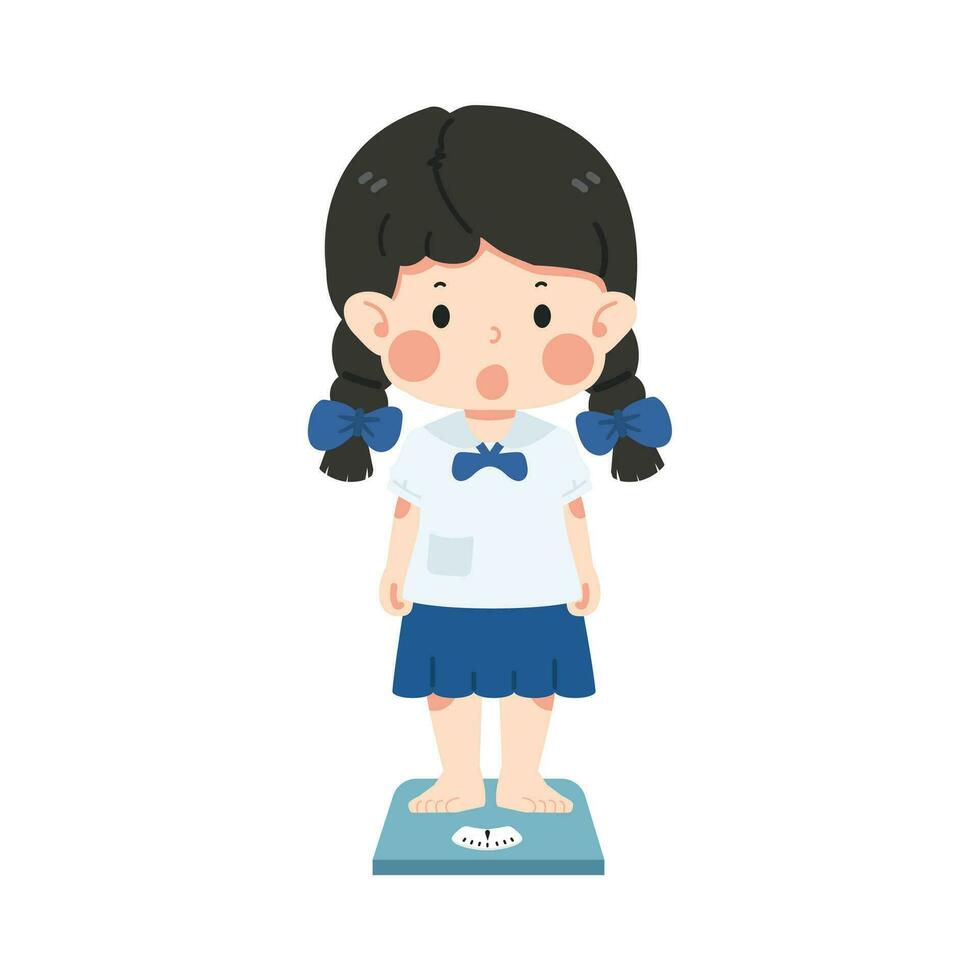 kid student girl use weight scale vector