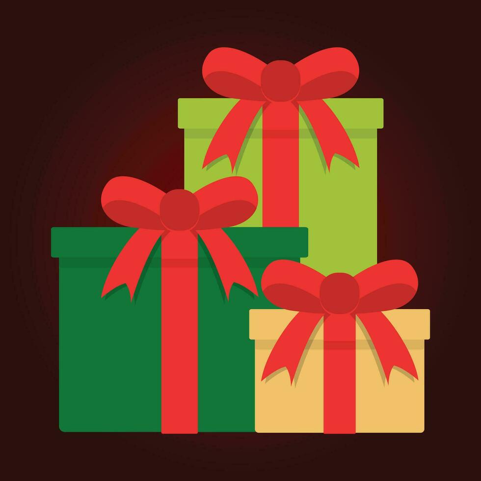 Gift boxes with red bows. Vector illustration in flat style.