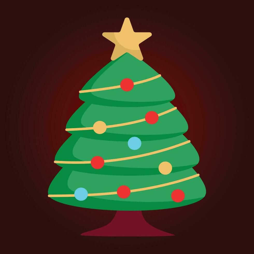 Christmas tree flat icon on a red background. Vector illustration