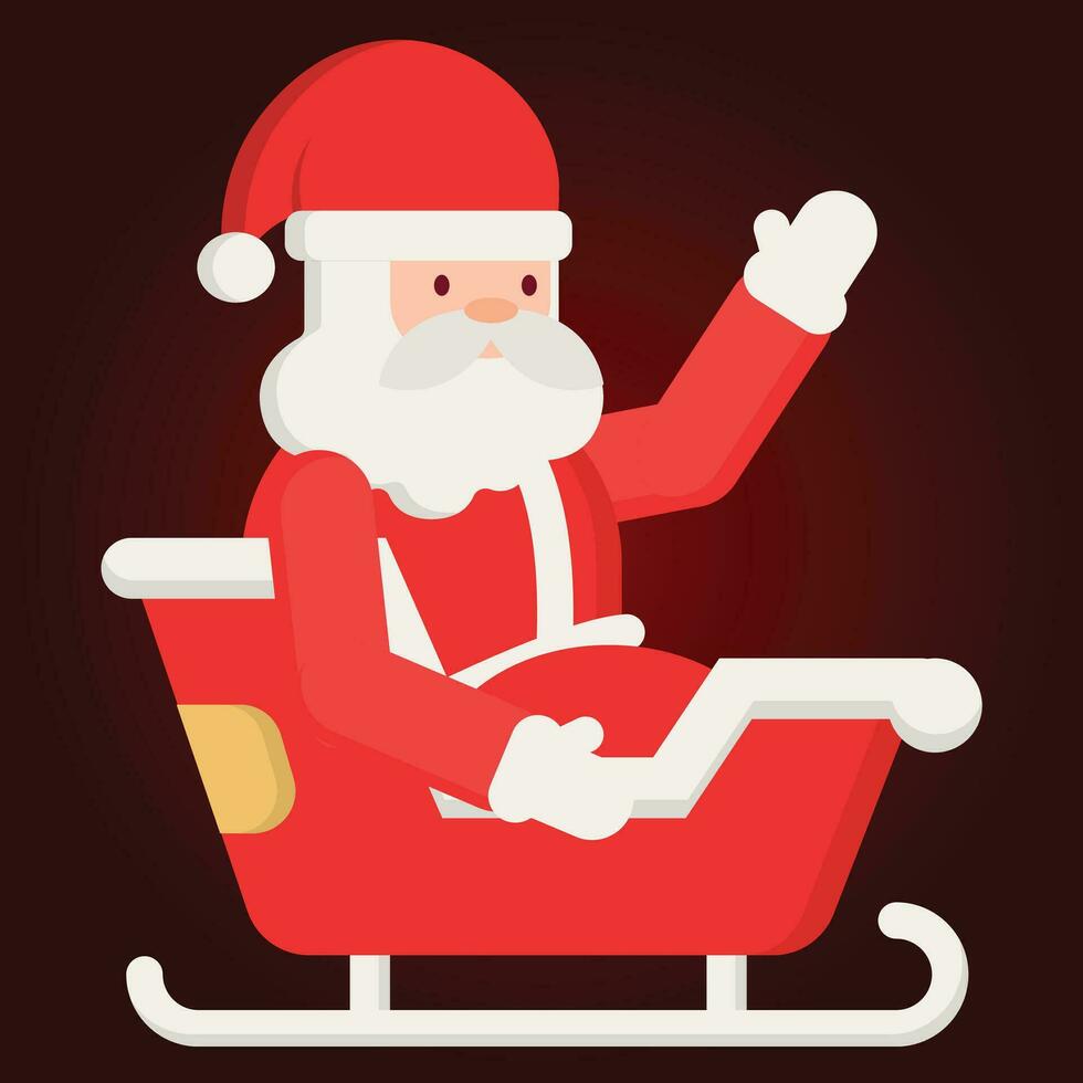 Papa Noel claus sentado en un trineo y ondulación mano. vector ilustración