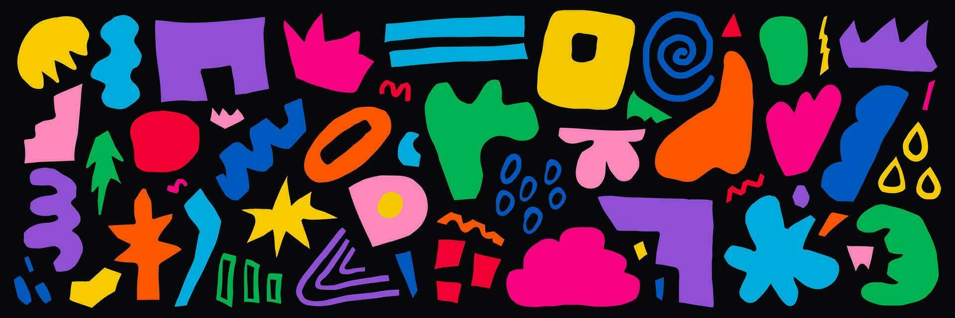 Abstract set of colorful hand drawn freeform, curls, forms and doodle objects. Modern vector illustration