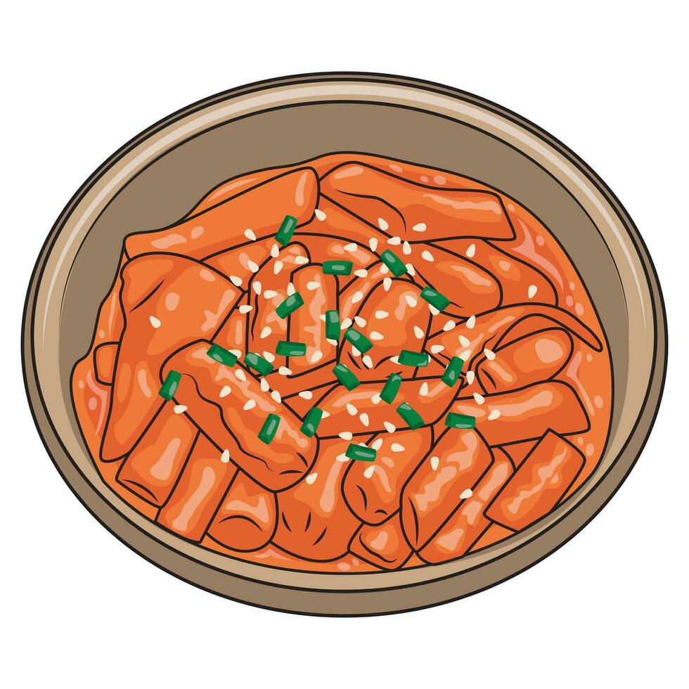 mano dibujar comida vector diseño imágenes, coreano comida tteokbokki mano dibujo vector diseño, bosquejo, coreano comida