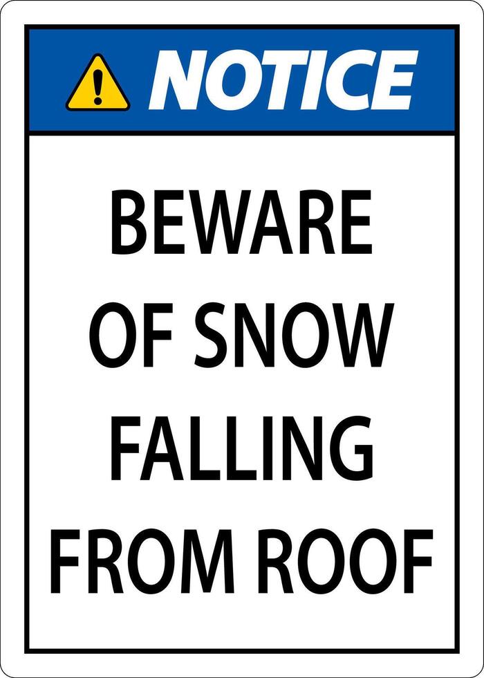 Notice Sign Beware Of Snow Falling From Roof vector