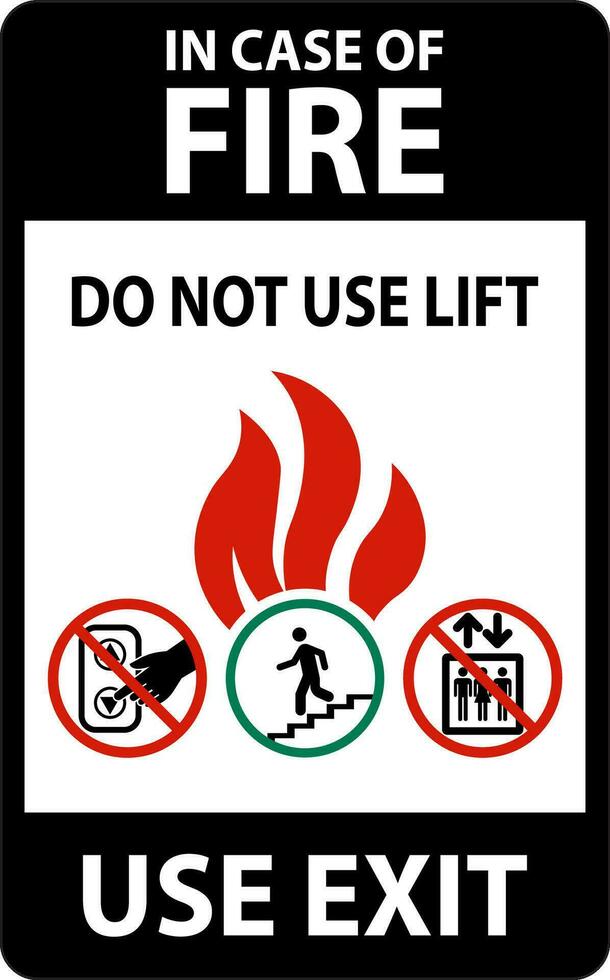In Case Of Fire Sign Do Not Use Lift, Use Exit vector