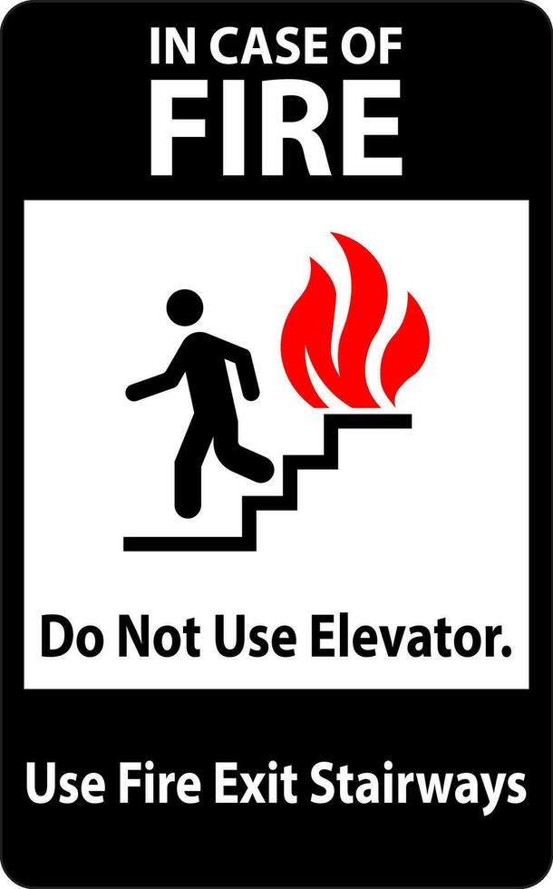 In Case Of Fire Sign Do Not Use Elevators, Use Exit Stairways vector