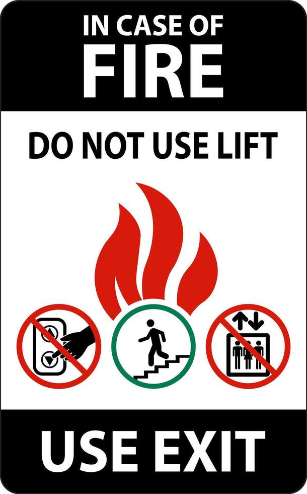 In Case Of Fire Sign Do Not Use Lift, Use Exit vector