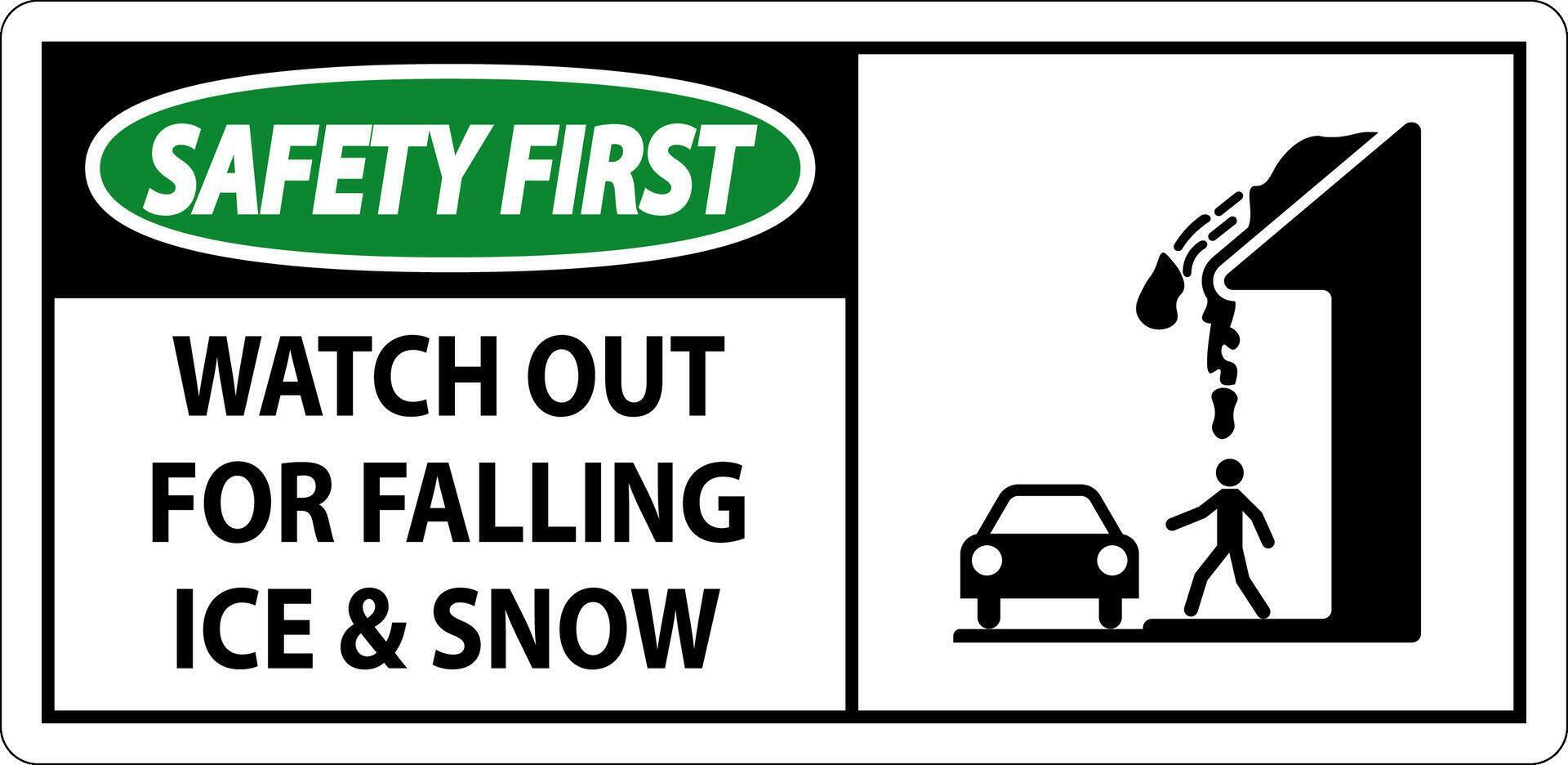 Safety First Sign Watch Out For Falling Ice And Snow vector