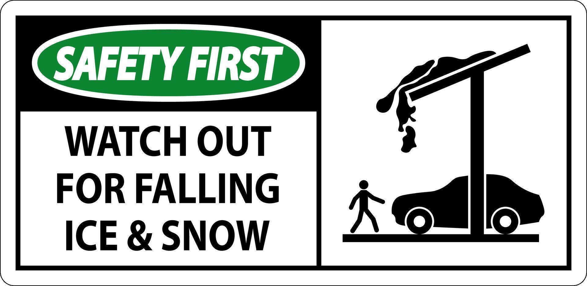 Safety First Sign Watch Out For Falling Ice And Snow vector