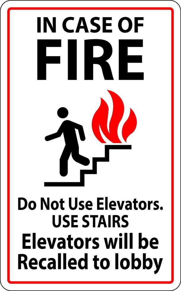 In Case Of Fire Sign Do Not Use Elevators. Use Stairs, Elevators Will Be Recalled To Lobby vector