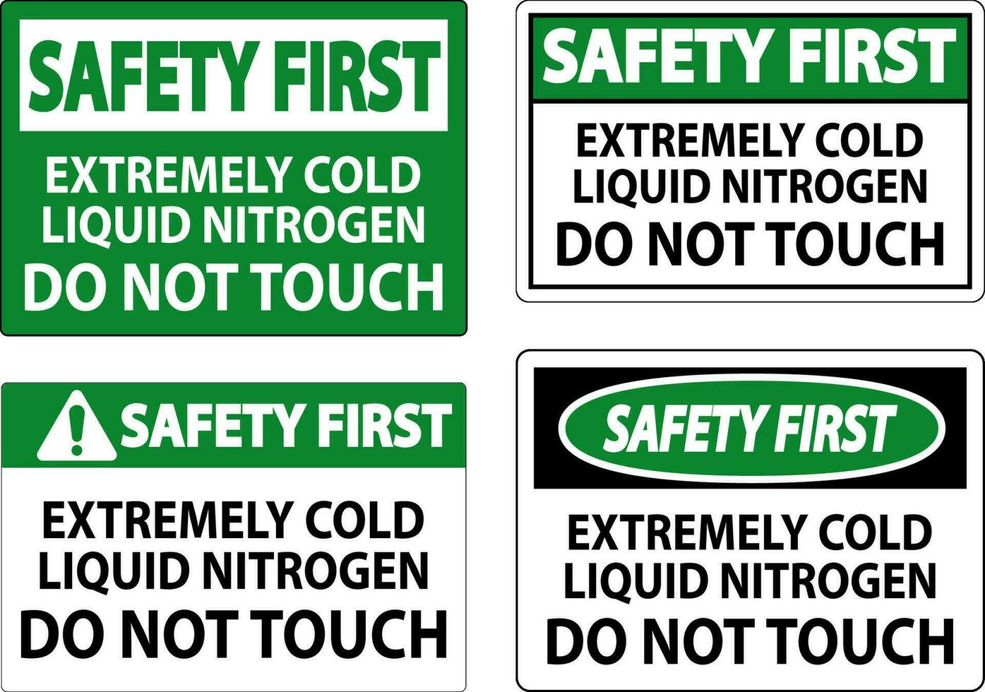 la seguridad primero firmar extremadamente frío líquido nitrógeno hacer no toque vector