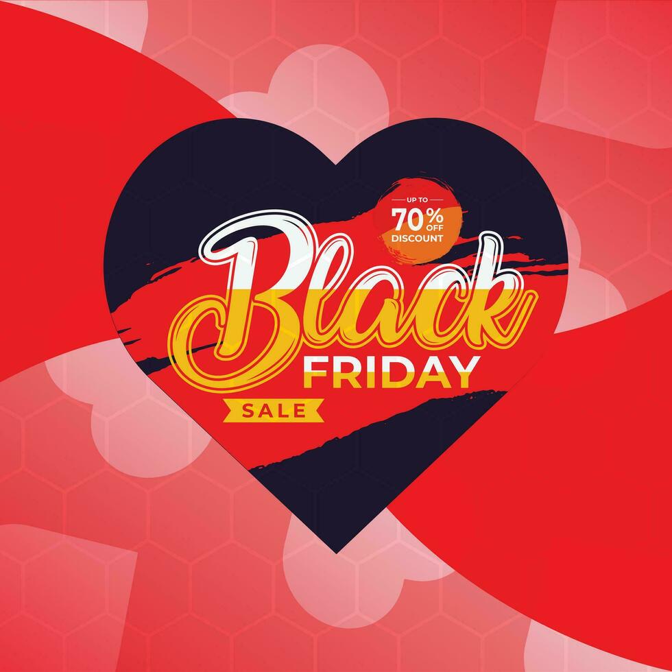 Black Friday sale banner with red heart shape on black background. vector illustration.