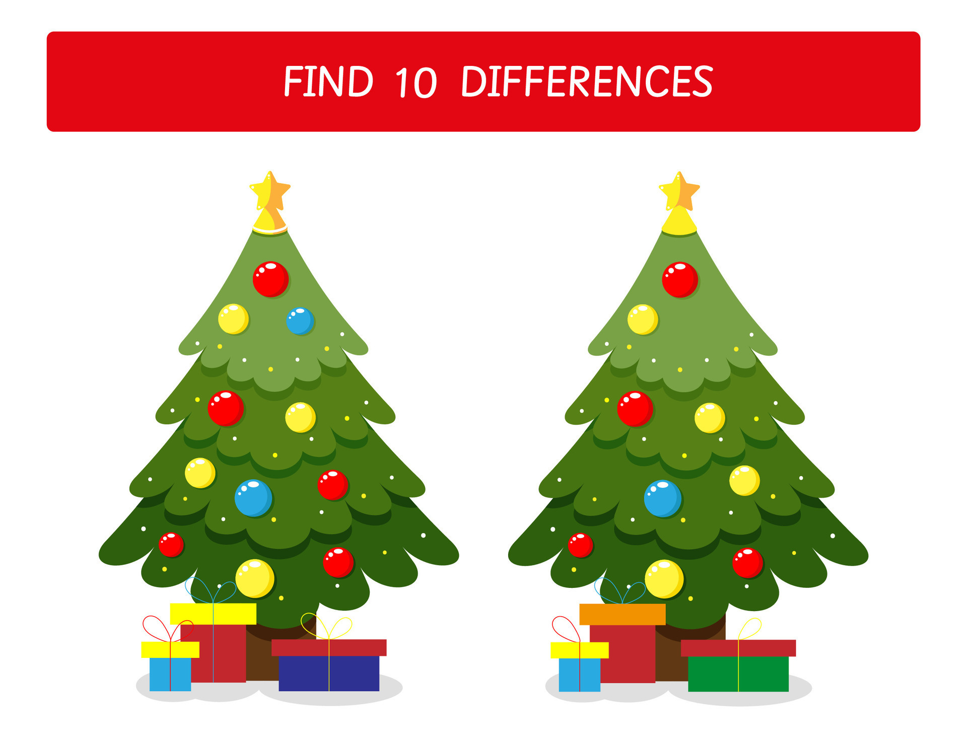 Christmas worksheet for kids. Find 10 differentes between two Christmas