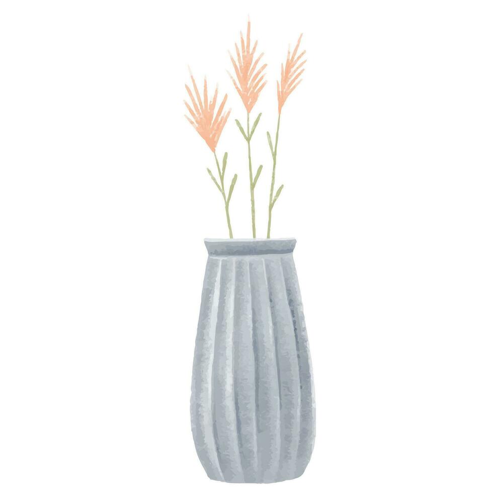 pink spikelets in a vase, houseplant in pot. Home flower. Isolated illustration with indoor plant. Cozy home vector