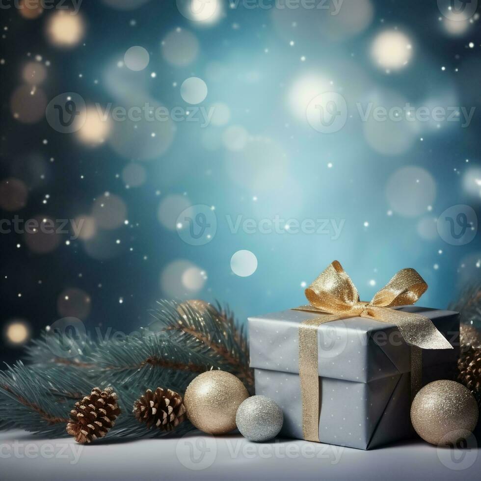 Christmas gift boxes with holiday, defocused  background, Generative AI photo