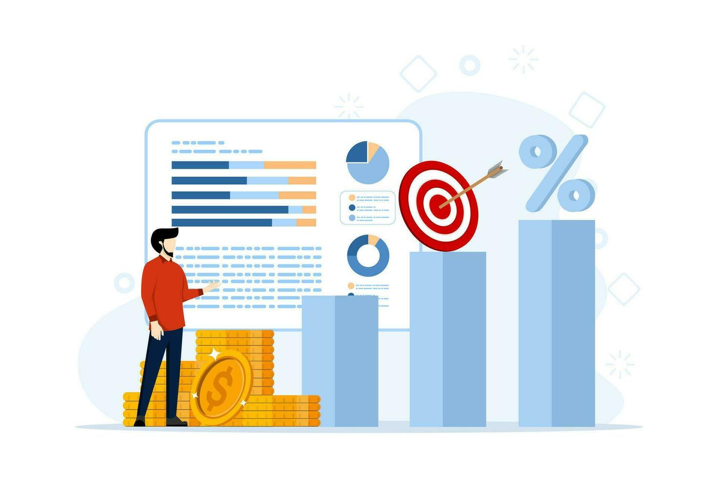 accounting or finance concepts, business plans and budgets, analyst, accountant, economics, accounting, consulting, tax forms, tax filing, audit services, business strategy. flat abstract illustration vector