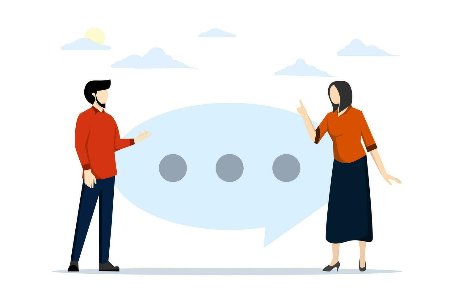 comunicación habilidades concepto explique tu pensamiento, hablar y escucha a tu empleados. jefe hablando a hembra empleado. plano vector ilustración en blanco antecedentes.