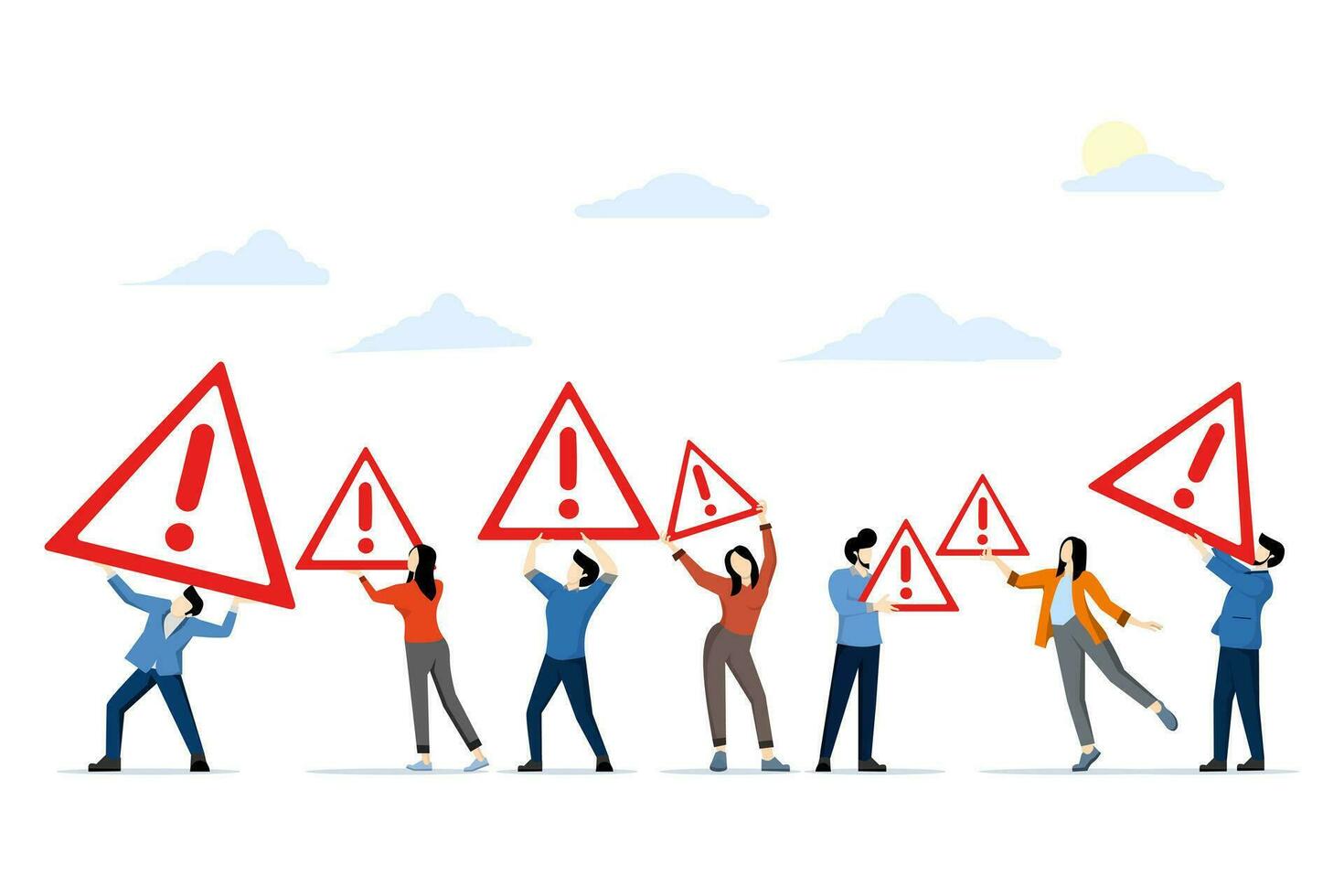 person holding a road hazard sign, Methods and possibilities for resolving difficult situations or problems, technical support, analysis and prevention of unforeseen circumstances, Vector illustration