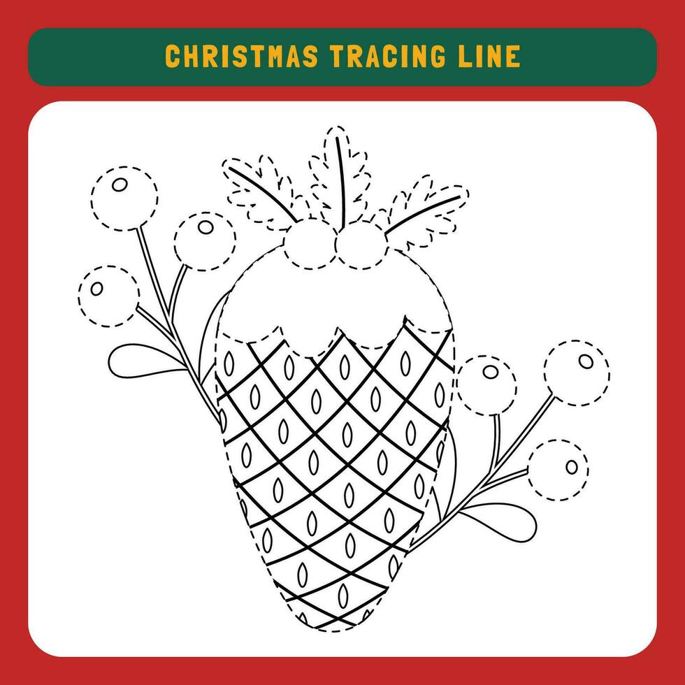 Christmas tracing line worksheet for kids. Winter educational children game. Preschool Tracing for toddlers with cute object Christmas. vector