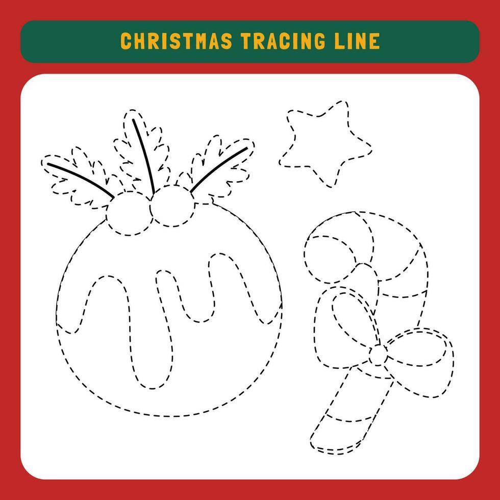 Christmas tracing line worksheet for kids. Winter educational children game. Preschool Tracing for toddlers with cute object Christmas. vector