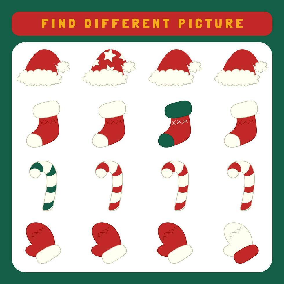 Christmas worksheet find the differences picture game. Winter educational game for children. vector