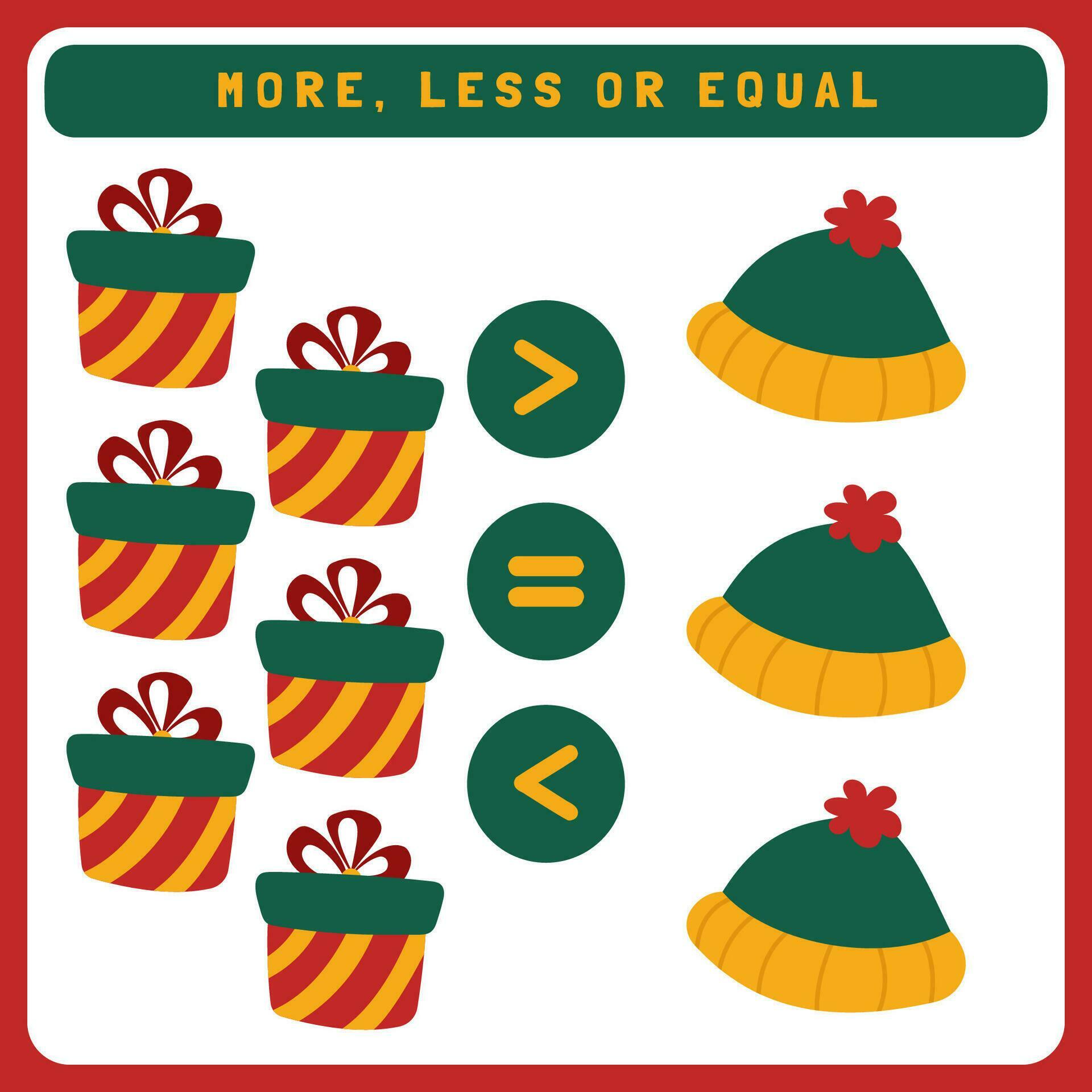 Christmas worksheet for kids more, less or equal. Compare the number of ...