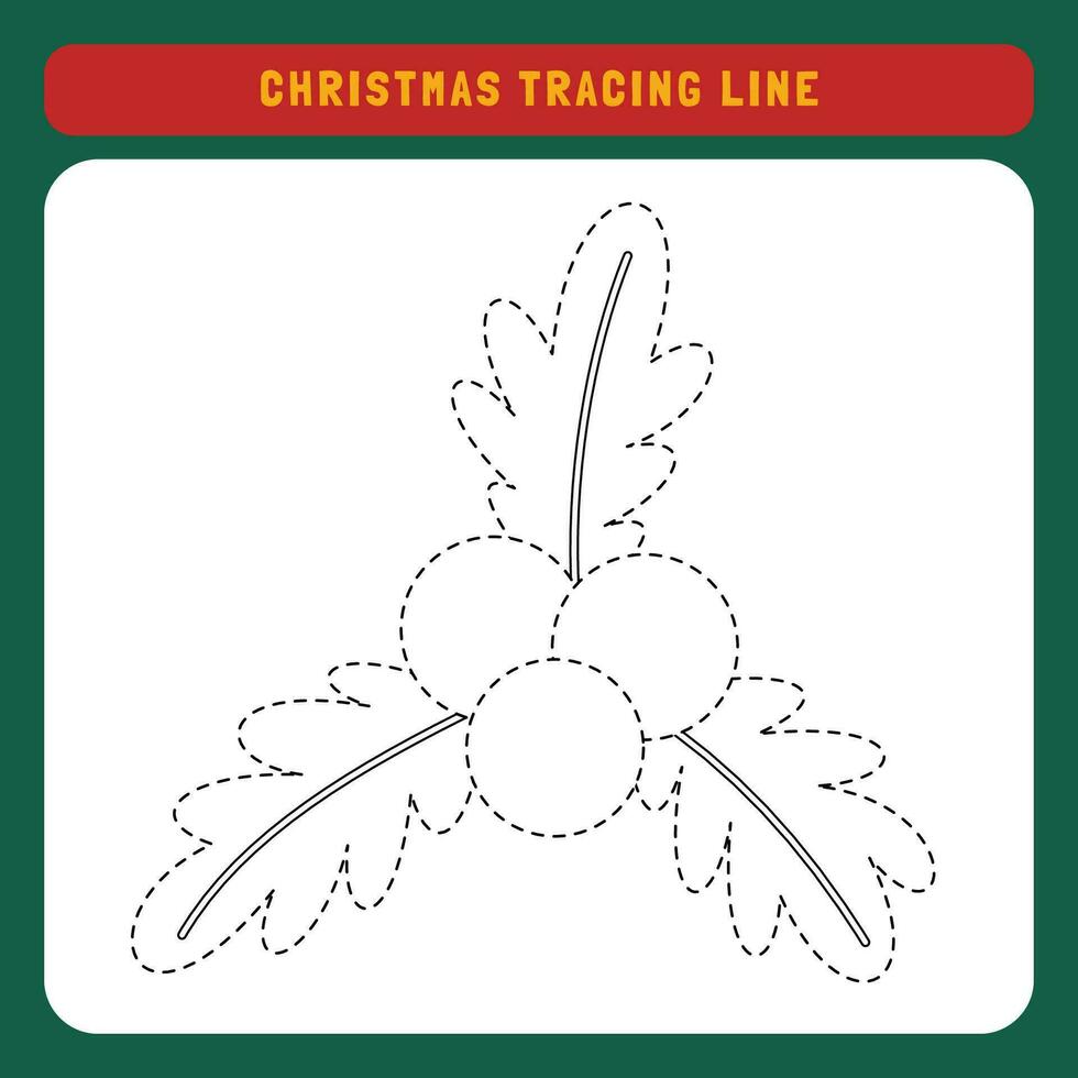 Christmas tracing line worksheet for kids. Winter educational children game. Preschool Tracing for toddlers with cute object Christmas. vector