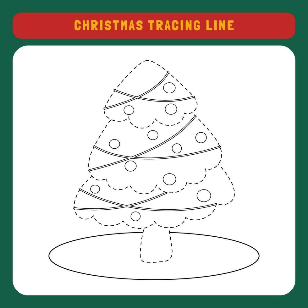 Christmas tracing line worksheet for kids. Winter educational children game. Preschool Tracing for toddlers with cute object Christmas. vector