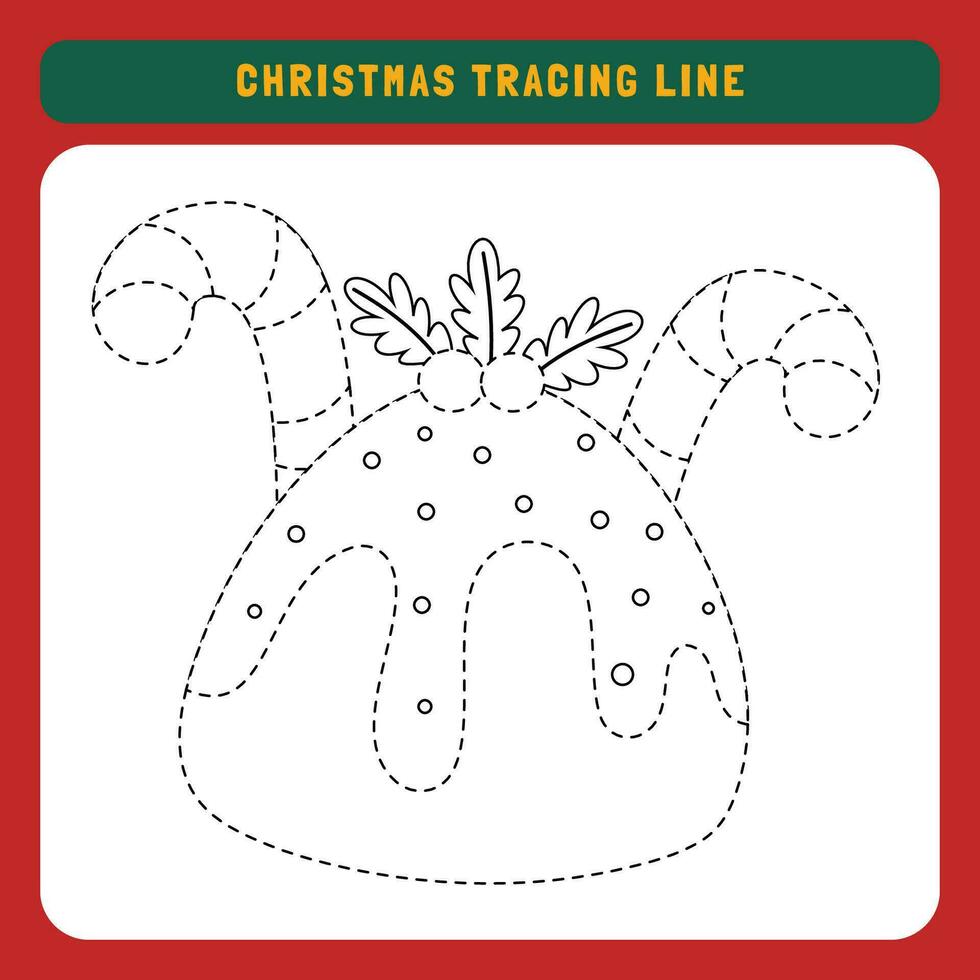 Christmas tracing line worksheet for kids. Winter educational children game. Preschool Tracing for toddlers with cute object Christmas. vector