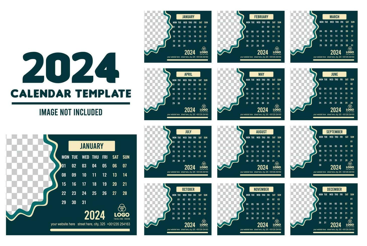 2024 único estilo calendario diseño vector