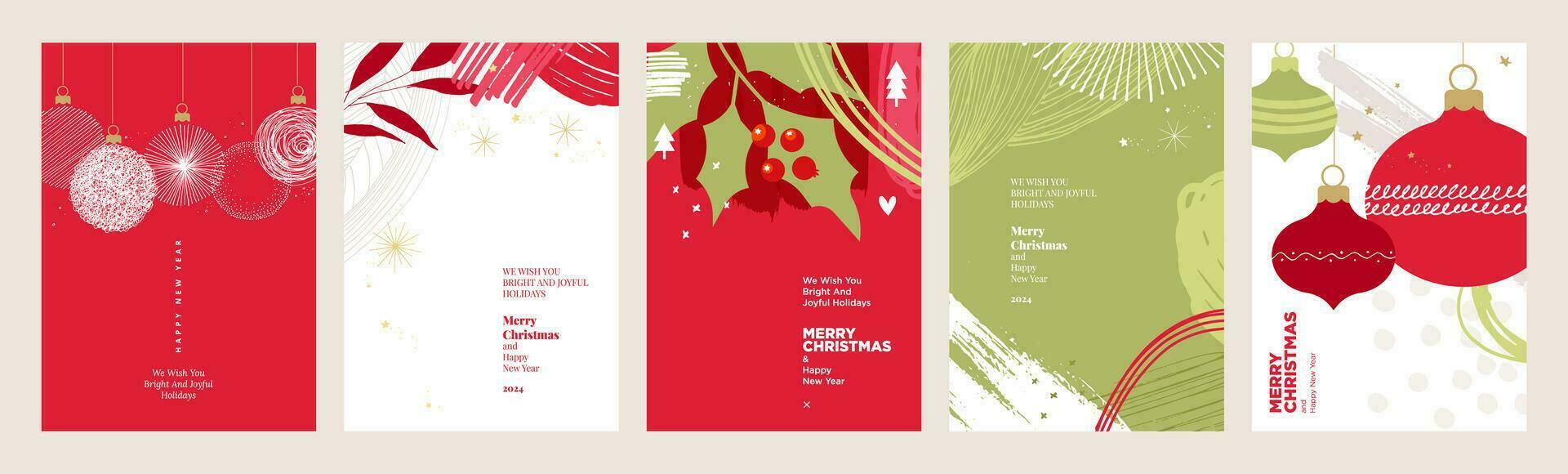 Merry Christmas and Happy New Year. Set of vector illustrations for background, greeting card, party invitation card, website banner, social media banner, marketing material.