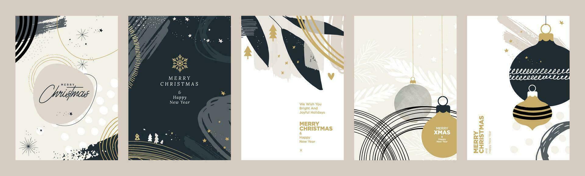 conjunto de tarjetas de felicitación de navidad y año nuevo. conceptos de ilustración vectorial para diseño gráfico y web, banner de redes sociales, material de marketing. vector