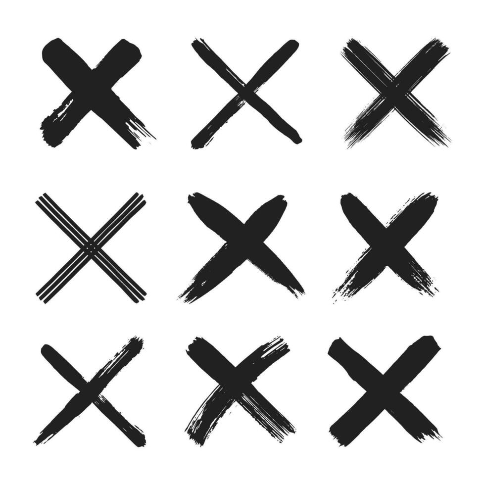 Dirty grunge hand drawn with brush strokes cross x vector illustration icon set.