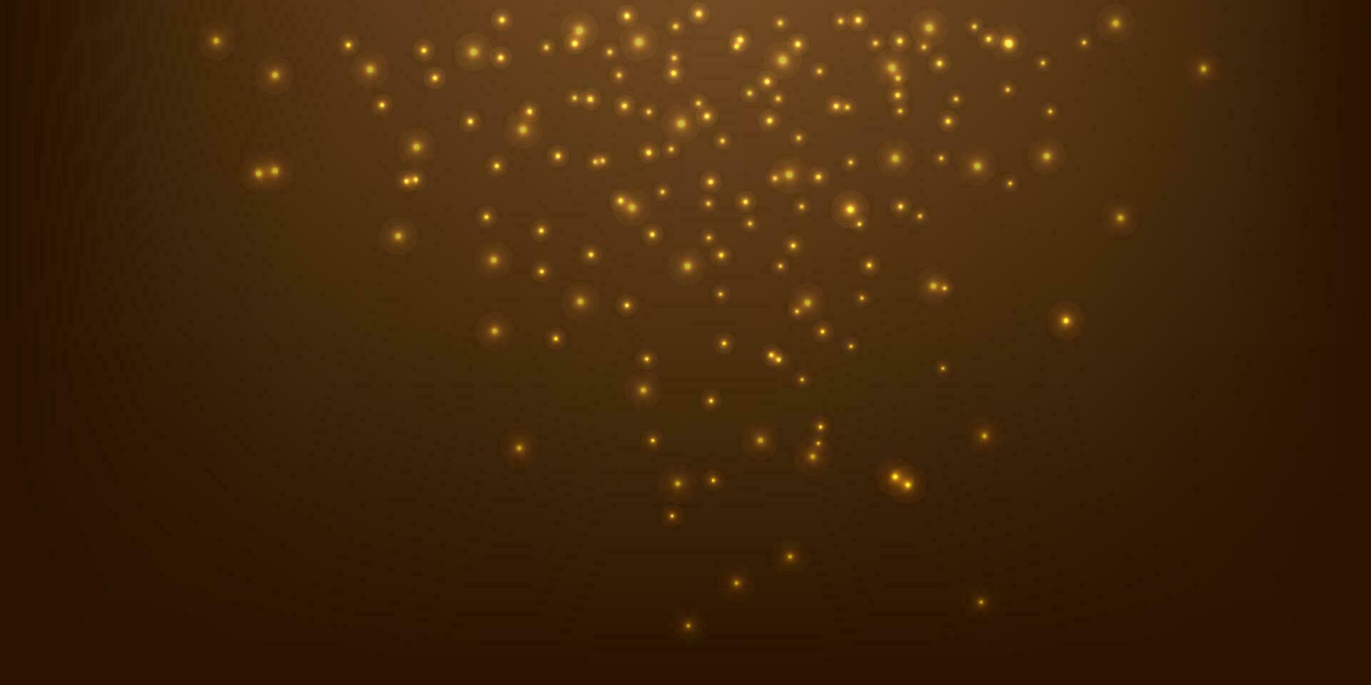 Golden sparkles on brown background. Bright dust sparkles on a brown background. Christmas or holiday card decoration. vector