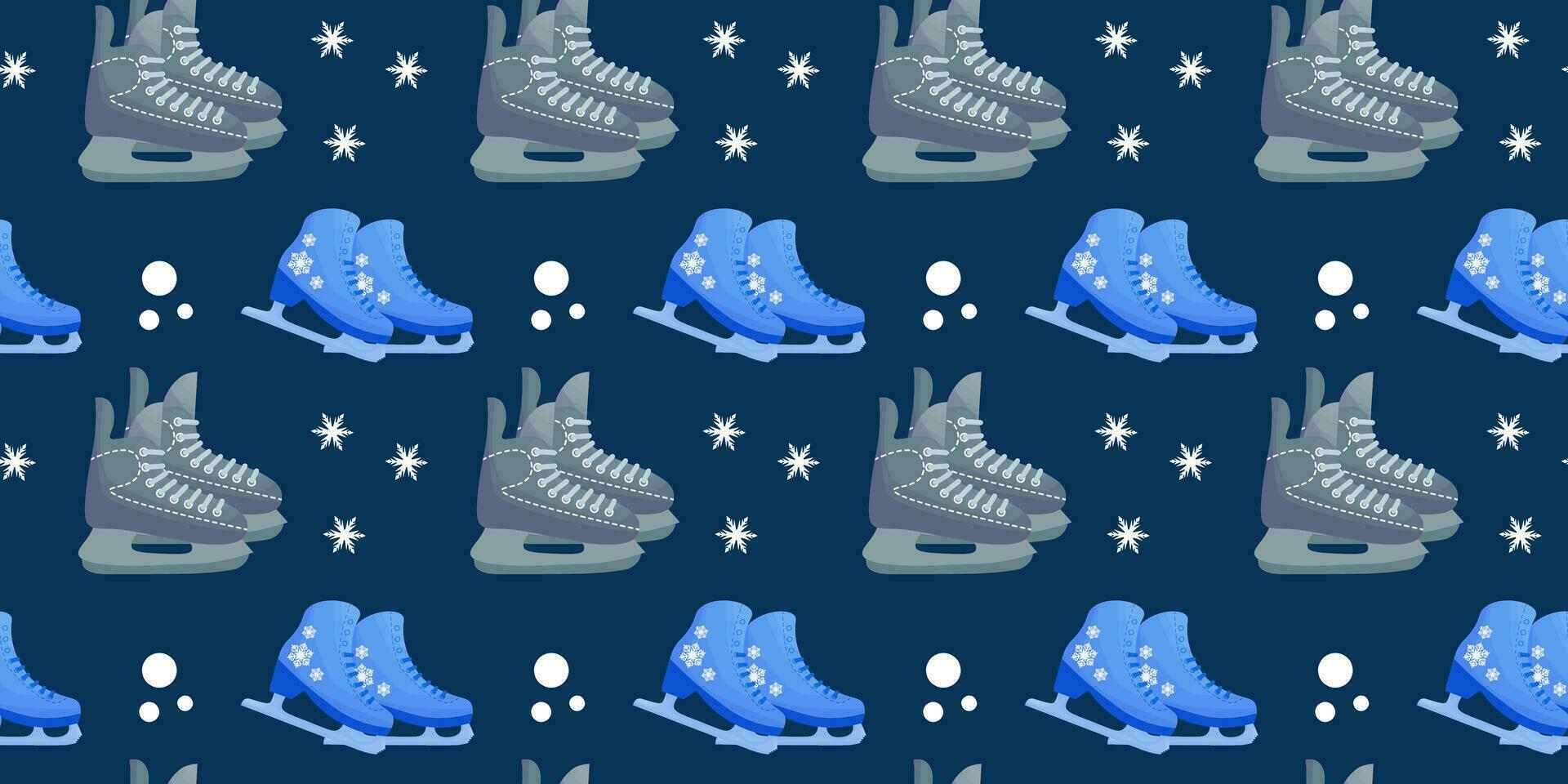 seamless Winter background. Ice skates for hockey and figure skating. Winter sport. Vector illustration