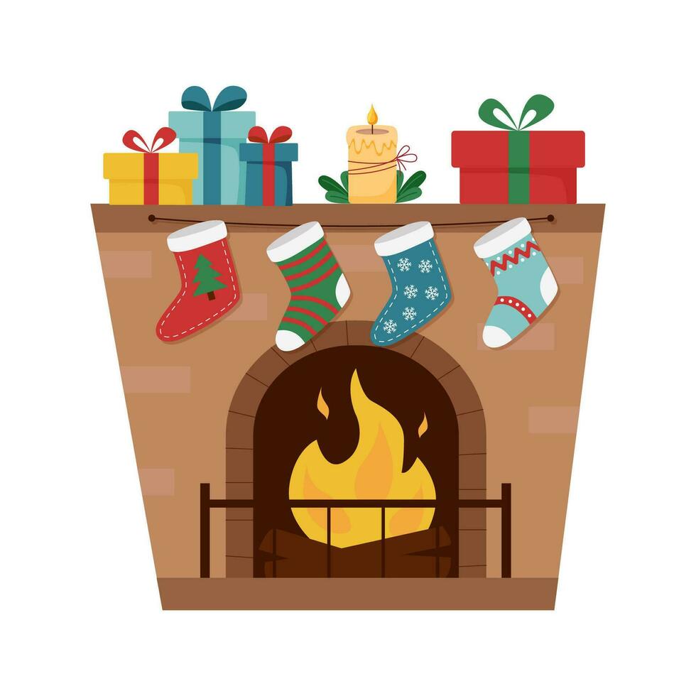 Christmas fireplace isolated vector