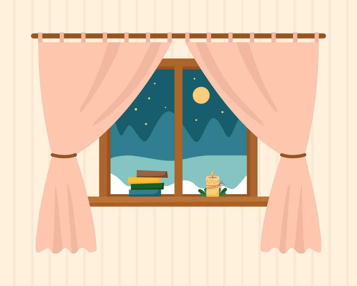 Window winter with landscape view vector