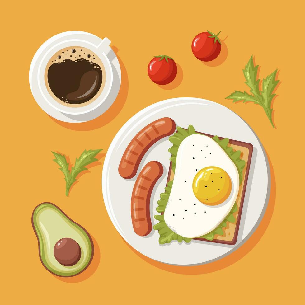 Breakfast top view. Food illustration. vector