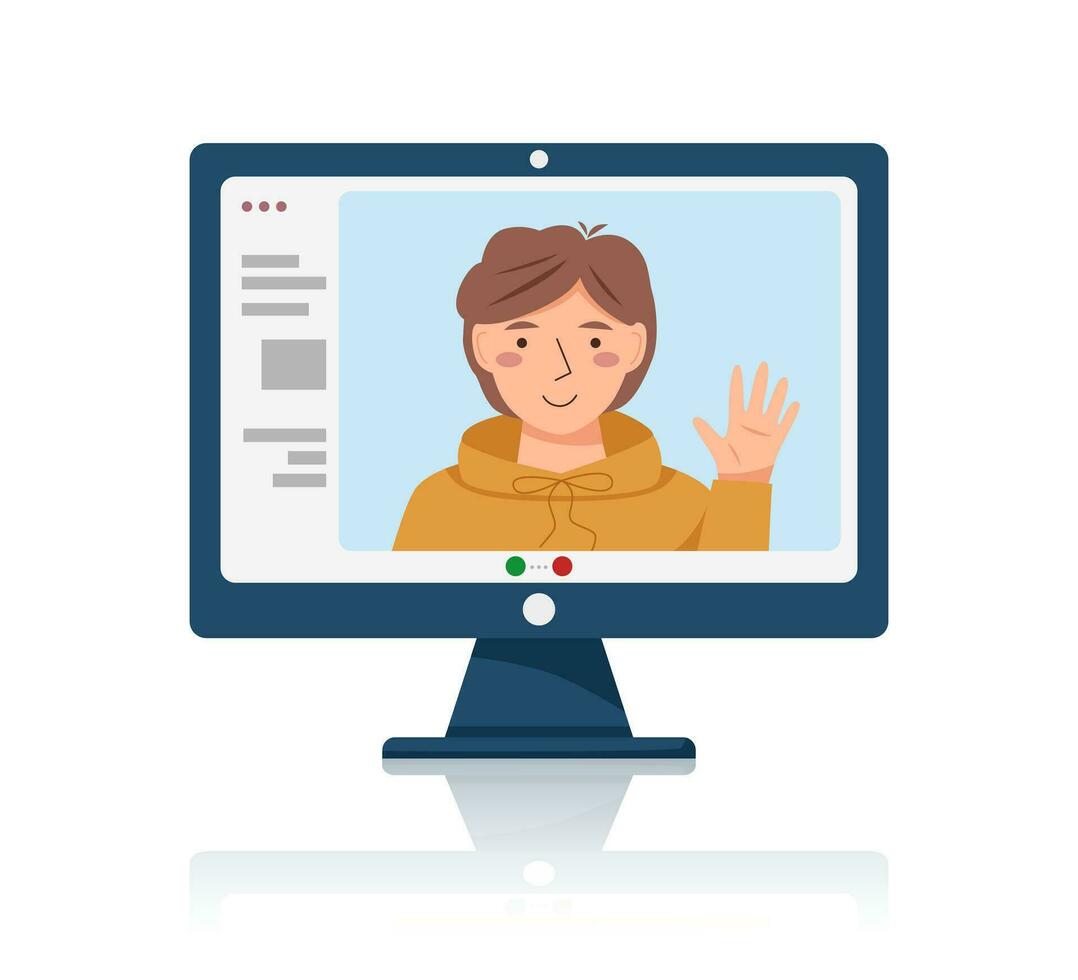 Computer video call with man vector