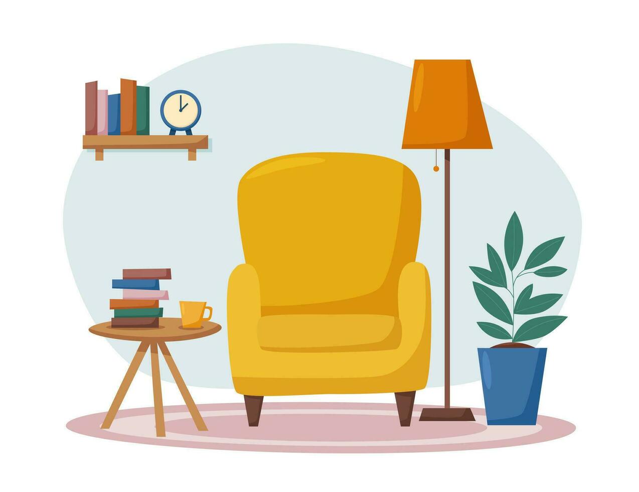 Room interior - arm-chair, lamp, table, houseplant vector